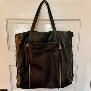 All Saints Fleur de Lis North South Tote Bag, Black Leather